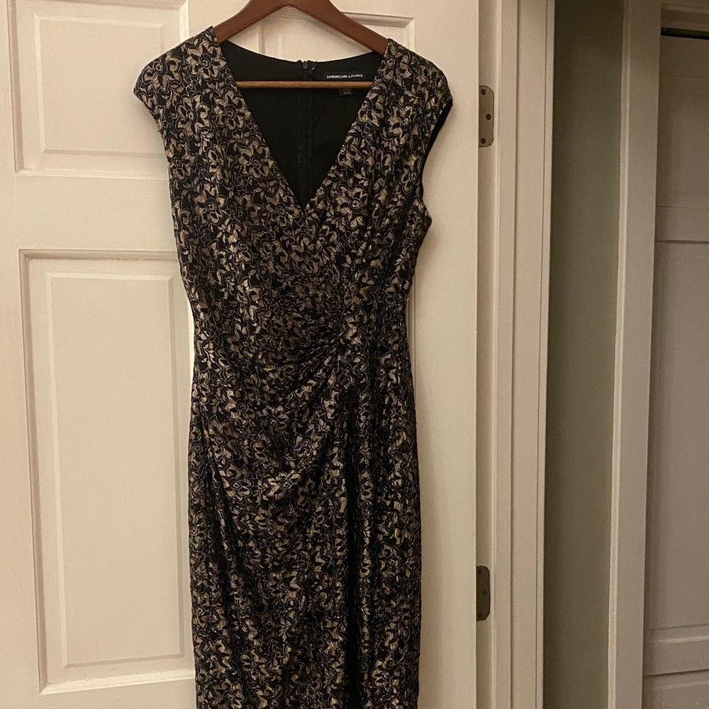 American Living Black and Gold Patterned Midi Dress